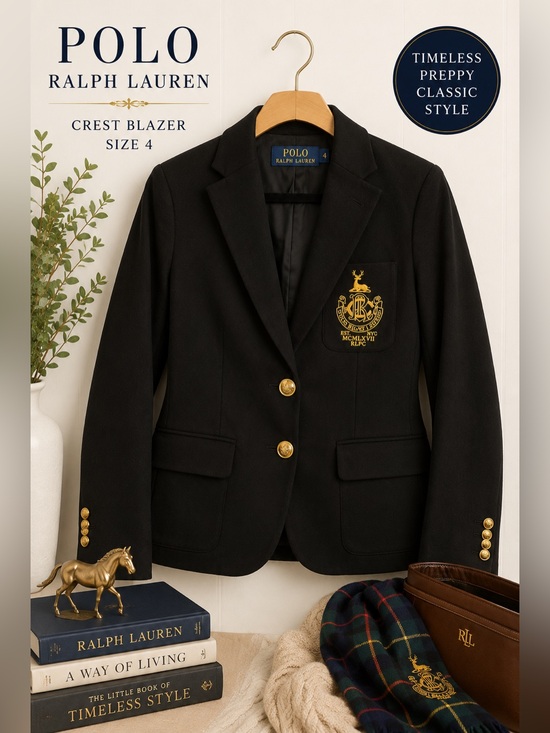 Ralph Lauren Jackets & Blazers - Polo Ralph Lauren Black Crest Blazer Gold Buttons Size 4 Wool Blend Preppy